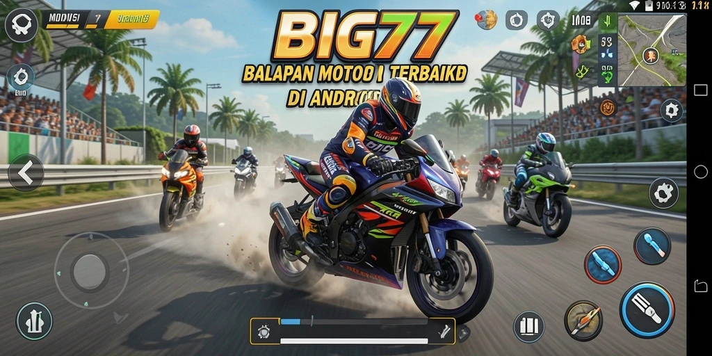 Screenshot menampilkan balapan motor yang intens dan mendebarkan.