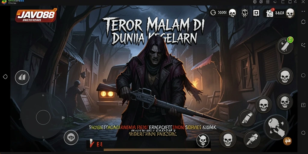 Screenshot gameplay JAVO88 menampilkan suasana horor yang mencekam dan menegangkan.