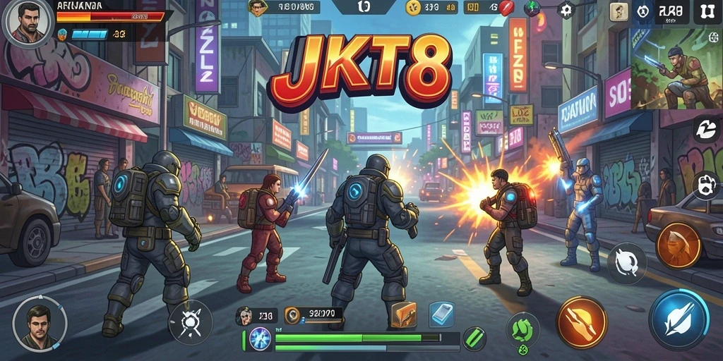 Tampilan gameplay JKT8 yang mendebarkan dan strategis.