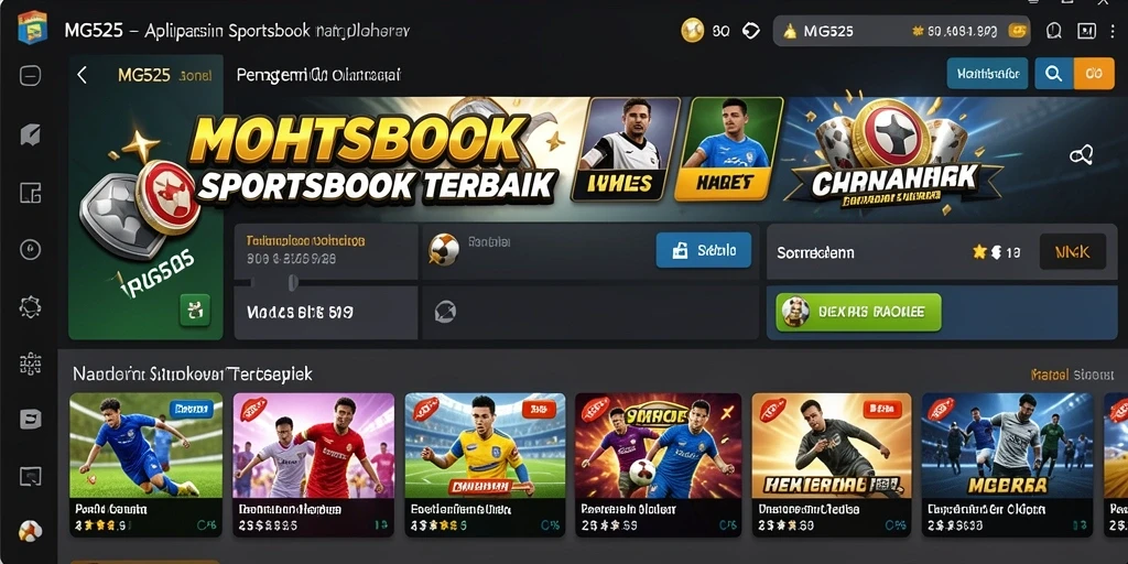 Tangkapan layar aplikasi MG525 menampilkan fitur taruhan Sportsbook yang menarik.