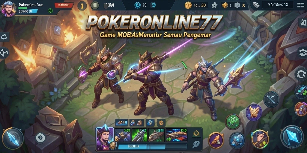 Screenshot utama POKERONLINE77 dengan tampilan gameplay MOBA yang mengasyikkan.