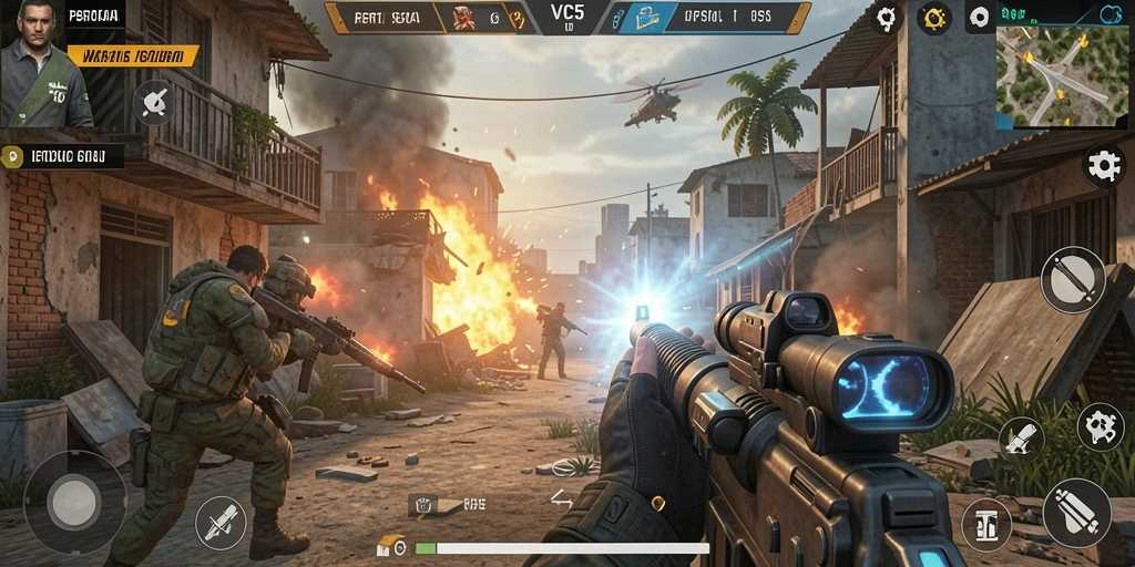 Tampilan menarik dari gameplay pertempuran FPS di VC5.