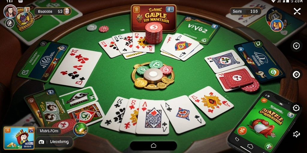 Tangkapan layar gameplay <strong>VV62</strong> menampilkan suasana bermain Gaple yang seru.