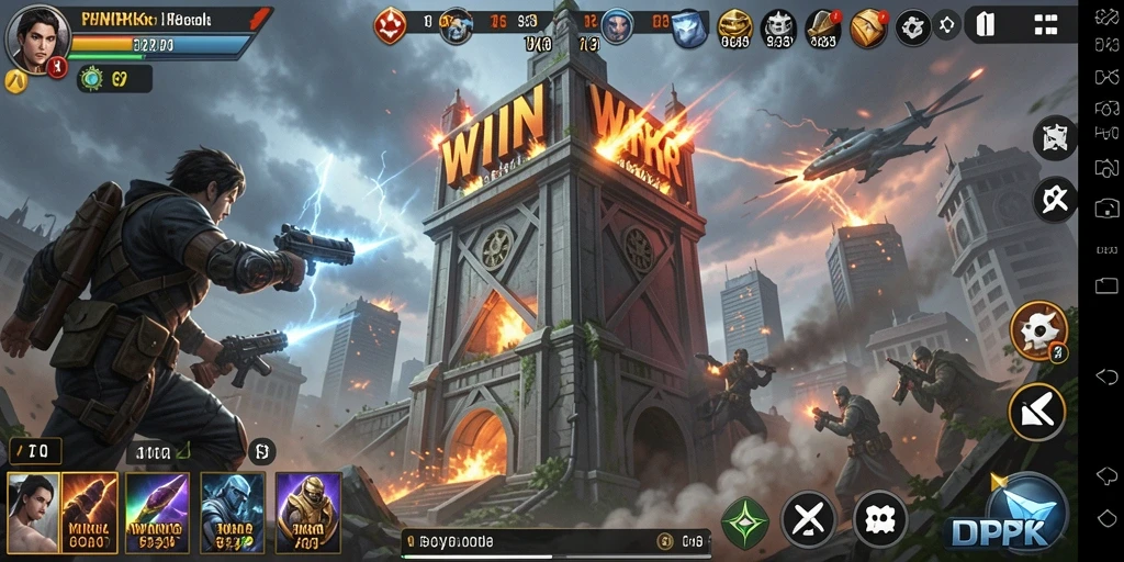 Tangkapan layar menunjukkan aksi intens dalam game Tower Defense WINPKR.